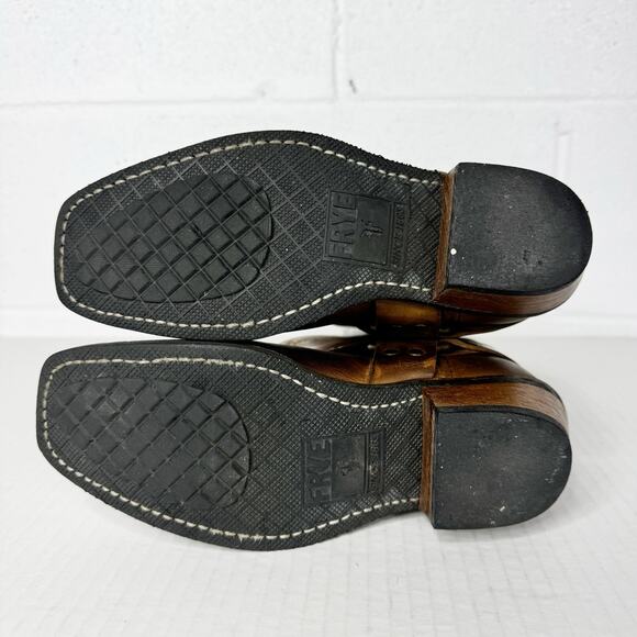 Frye Harness Boots Brown Leather Square Toe Biker Moto Boots Womens size 6 - Picture 11 of 13